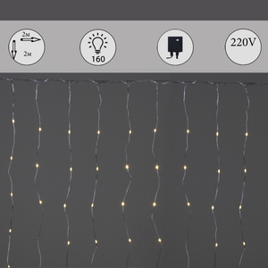A-963 WW светодиодный занавес 2х2м, 160 LED "Капля", прозрачный шлейф, с контроллером